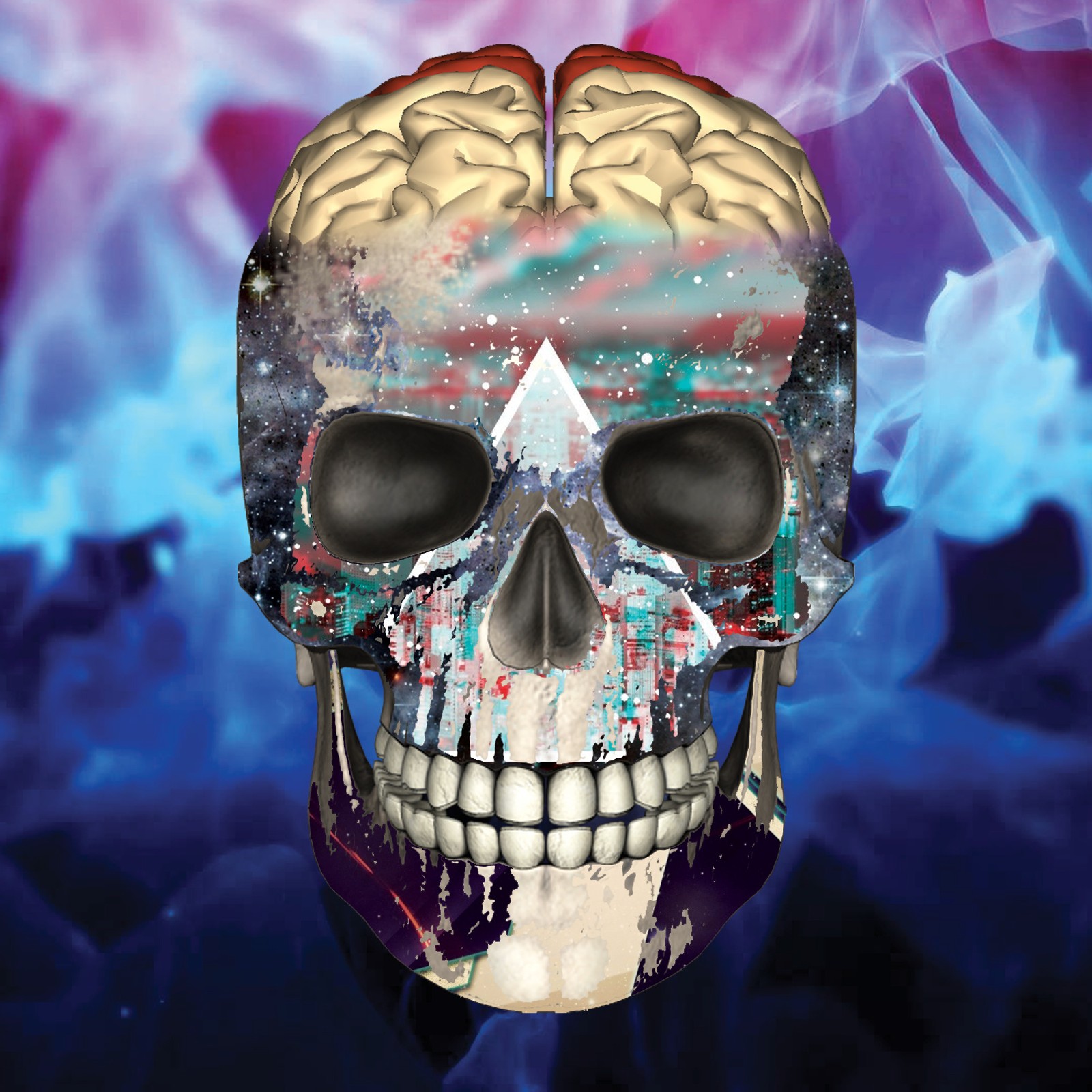 There is a skull with a colorful design on it (2018, abstract, best, blood, brain)