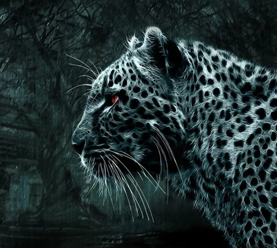 Leopard in Shadowy Forest: A Striking Profile with Intense Eyes