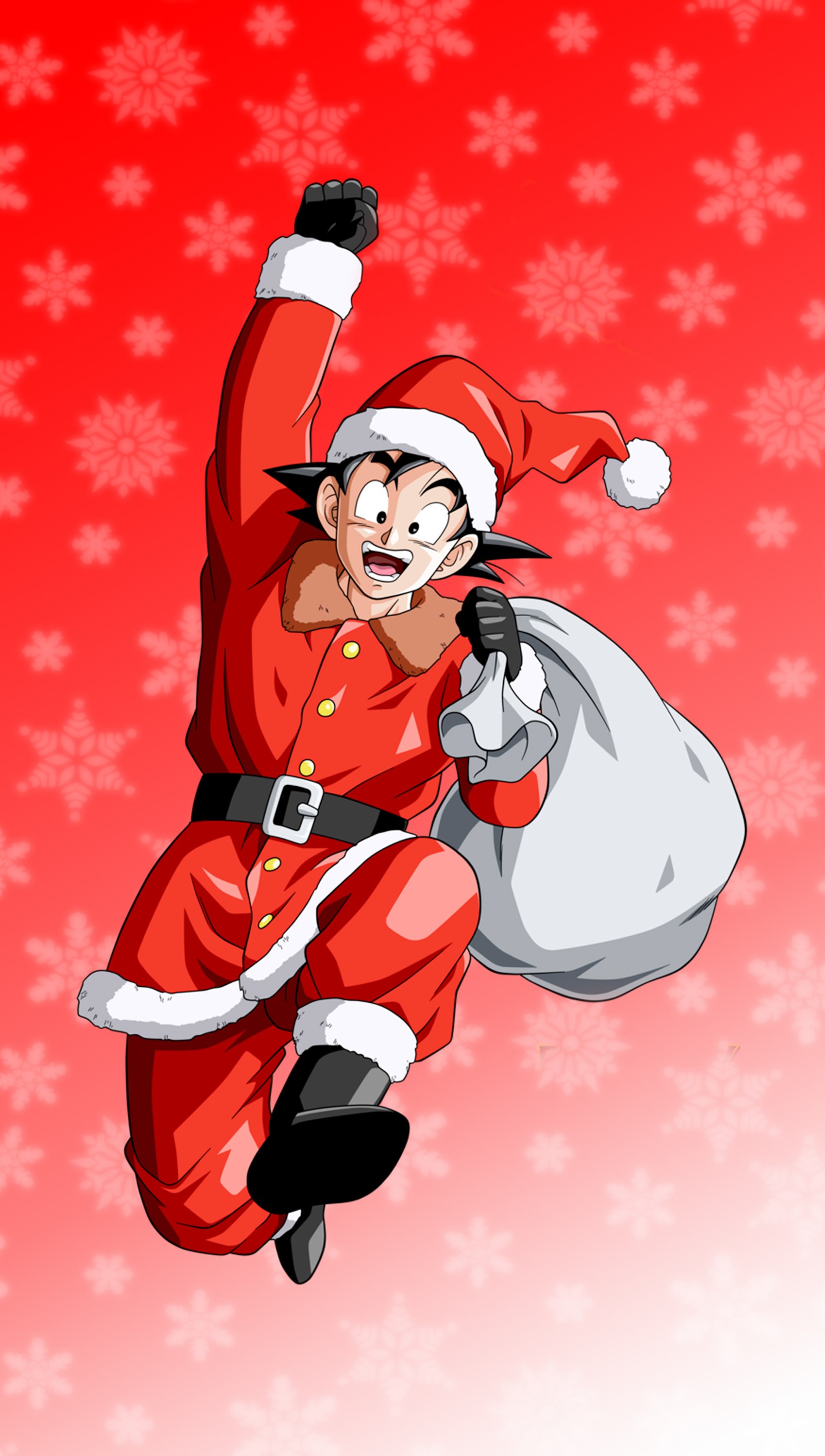 Anime character dressed as santa claus flying through the air (dragon ball, dragonball, son goku, songoku, vegeta)