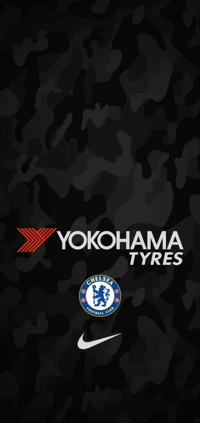 Papel de parede de camuflagem do Chelsea FC com logotipos da Yokohama Tyres e Nike