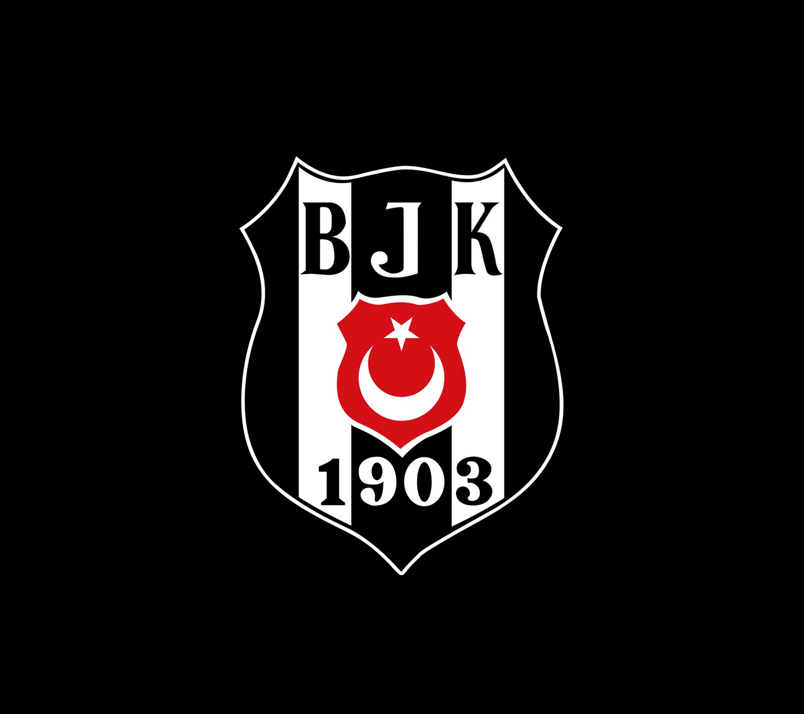 Ein schwarz-weißes logo mit einem rot-weißen schild (besiktas, bjk, schwarz, dame, adler)