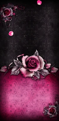 Elegant Pink Roses on a Dark Floral Background