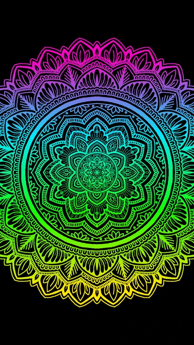 bright, flower, mandala, neon, rainbow