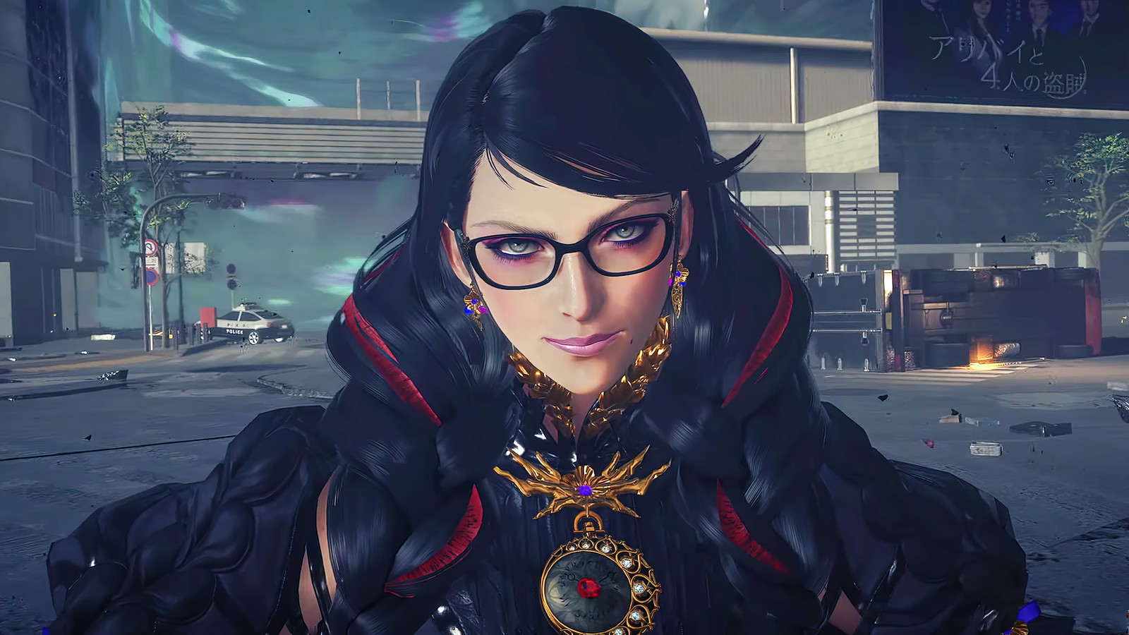 Крупный план человека в очках и с ожерельем (bayonetta 3, байонетта, bayonetta, видеоигра)