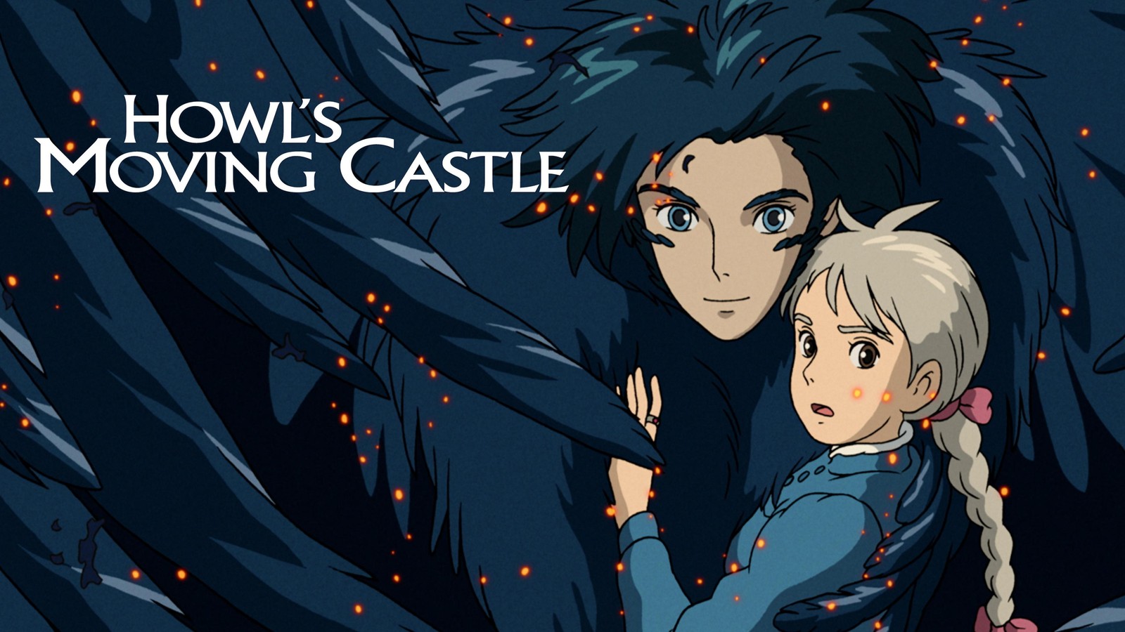 Ein cartoonbild eines mannes und einer frau, die sich vor einem baum umarmen (studio ghibli, das wandelnde schloss, filmplakat, filme, 4k hintergrund)