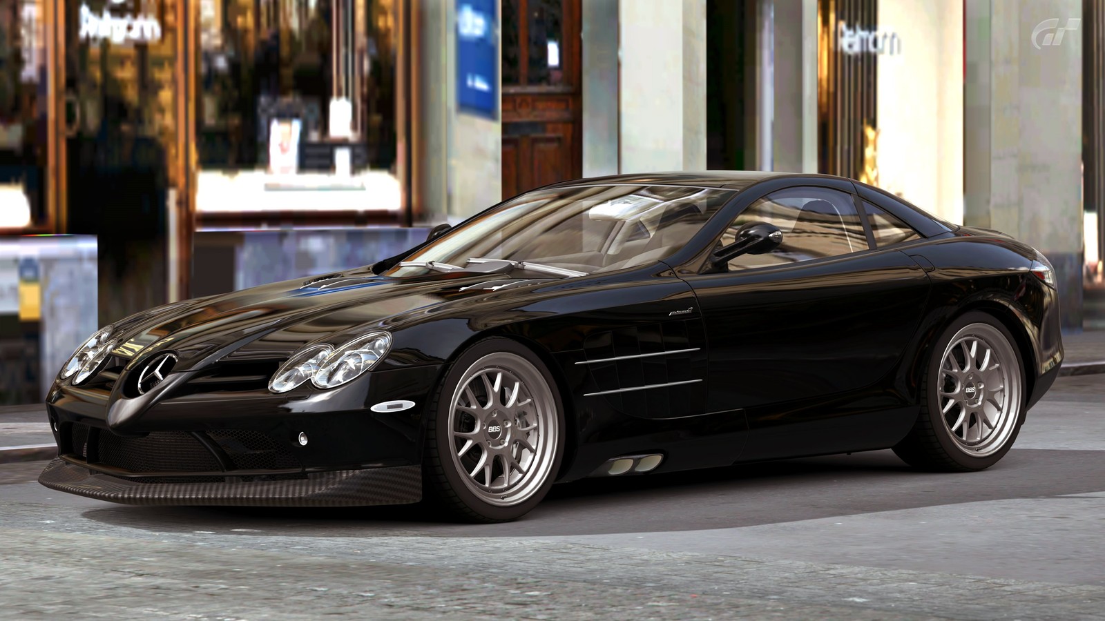 Arafed black sports car parked on the side of the road (car, sports car, supercar, rim, mercedes benz sls amg)