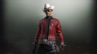 Personnage cowboy de PUBG : un tireur élégant en cuir rouge et chapeau de cowboy