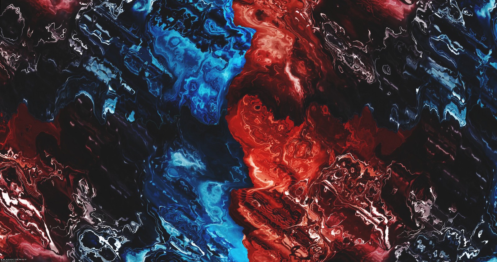 Um close em uma pintura de um redemoinho vermelho e azul (relevo vulcânico, lava, arte, água, rocha)