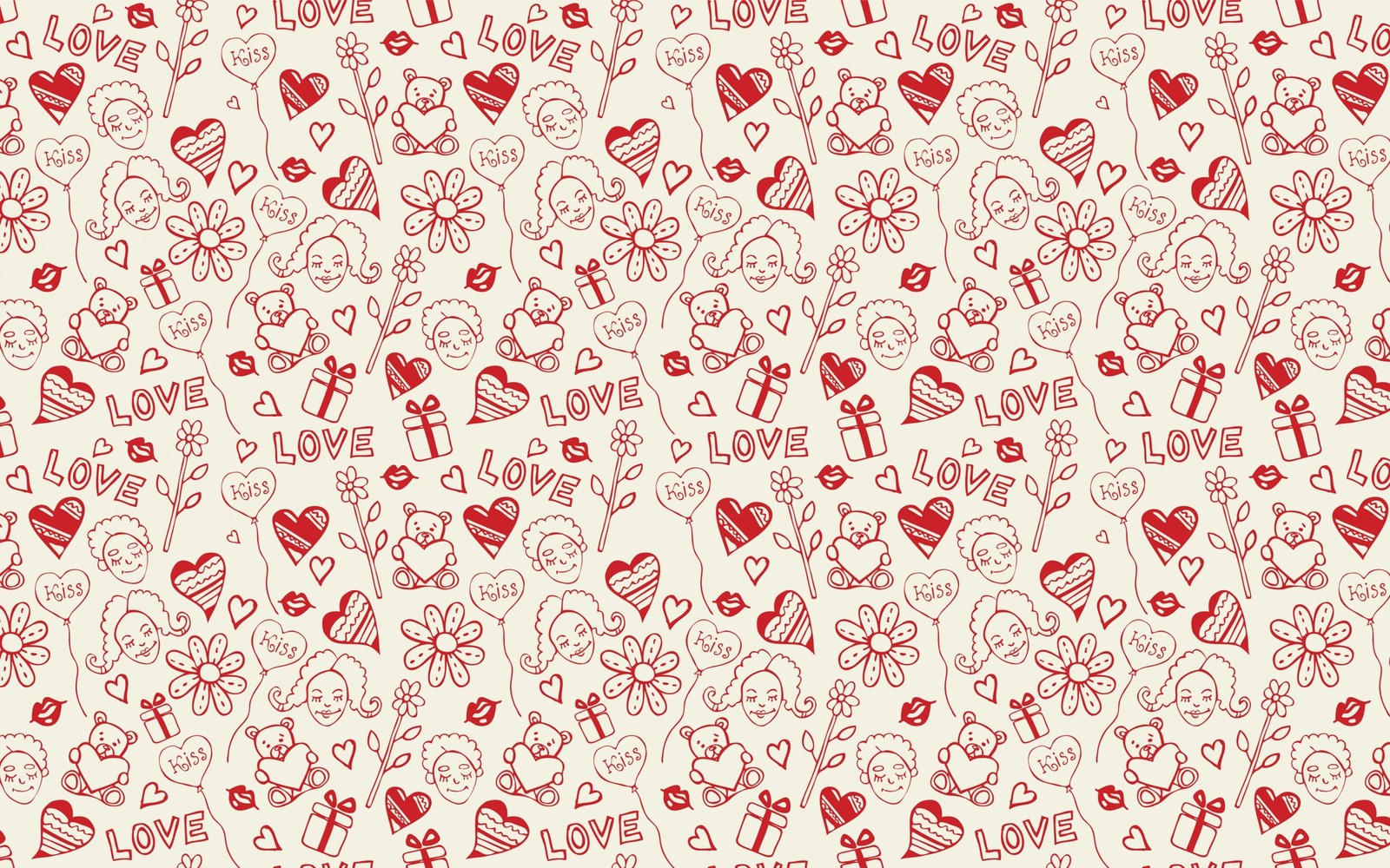 Un motif de saint-valentin rouge et blanc sans couture avec des cœurs, des fleurs et d'autres symboles (cœur, rouge, motif, design, textile)