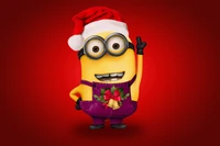 Minion navideño con gorro de Santa y decoraciones festivas