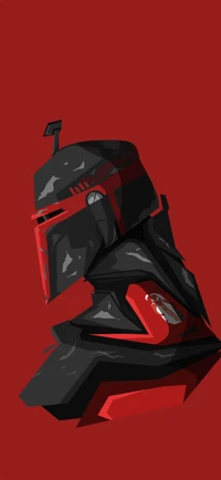 Stylized Mandalorian Helmet on a Red Background