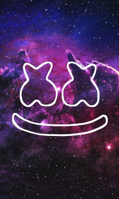 Icono de Marshmello contra un fondo de galaxia cósmica