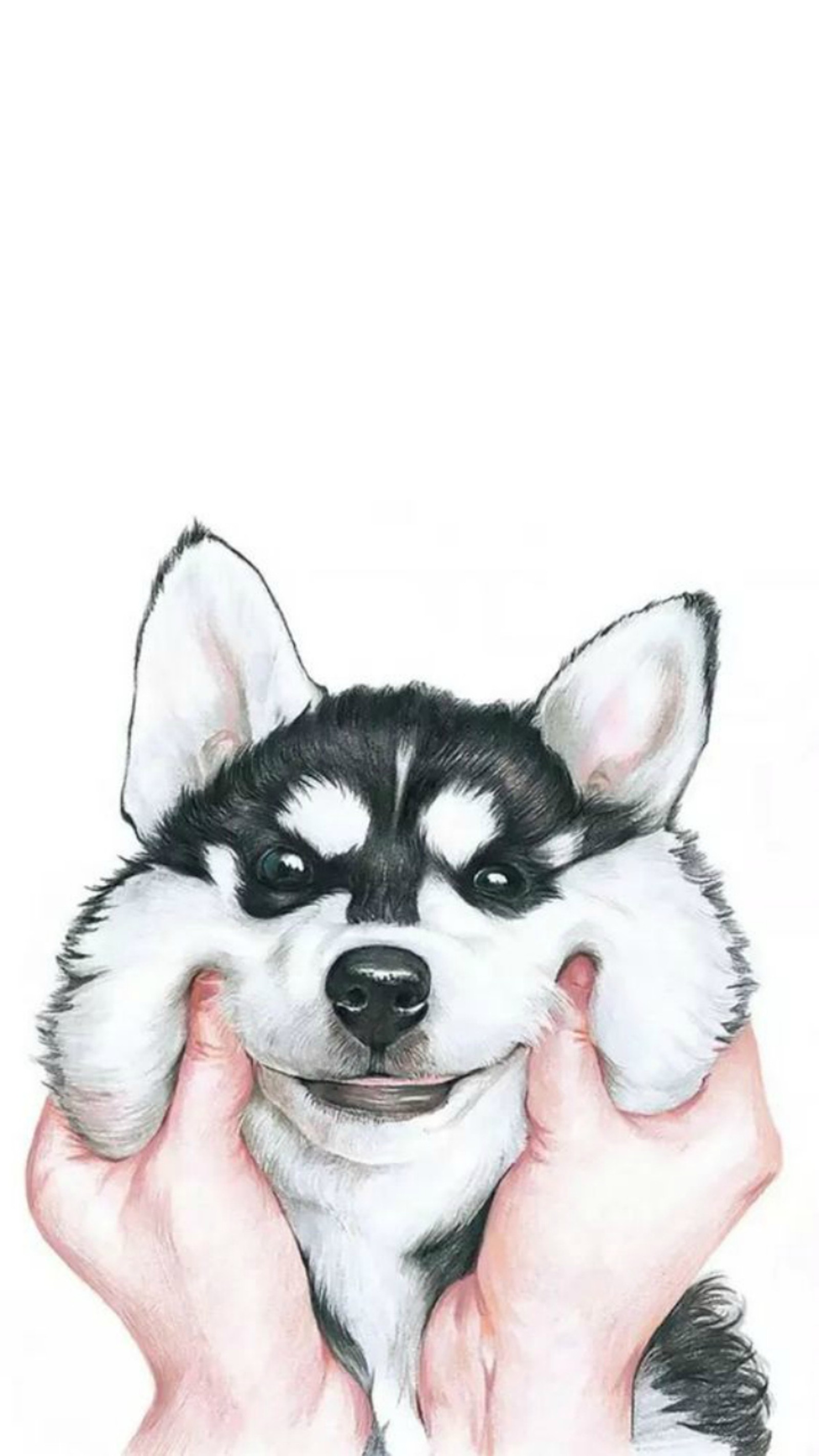 Desenho arrefado de um cachorro com uma mão humana segurando-o (cachorro, engraçado, husky)