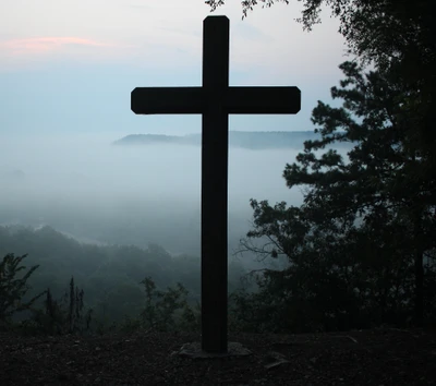 blue, cross, fog, foggy, jesus