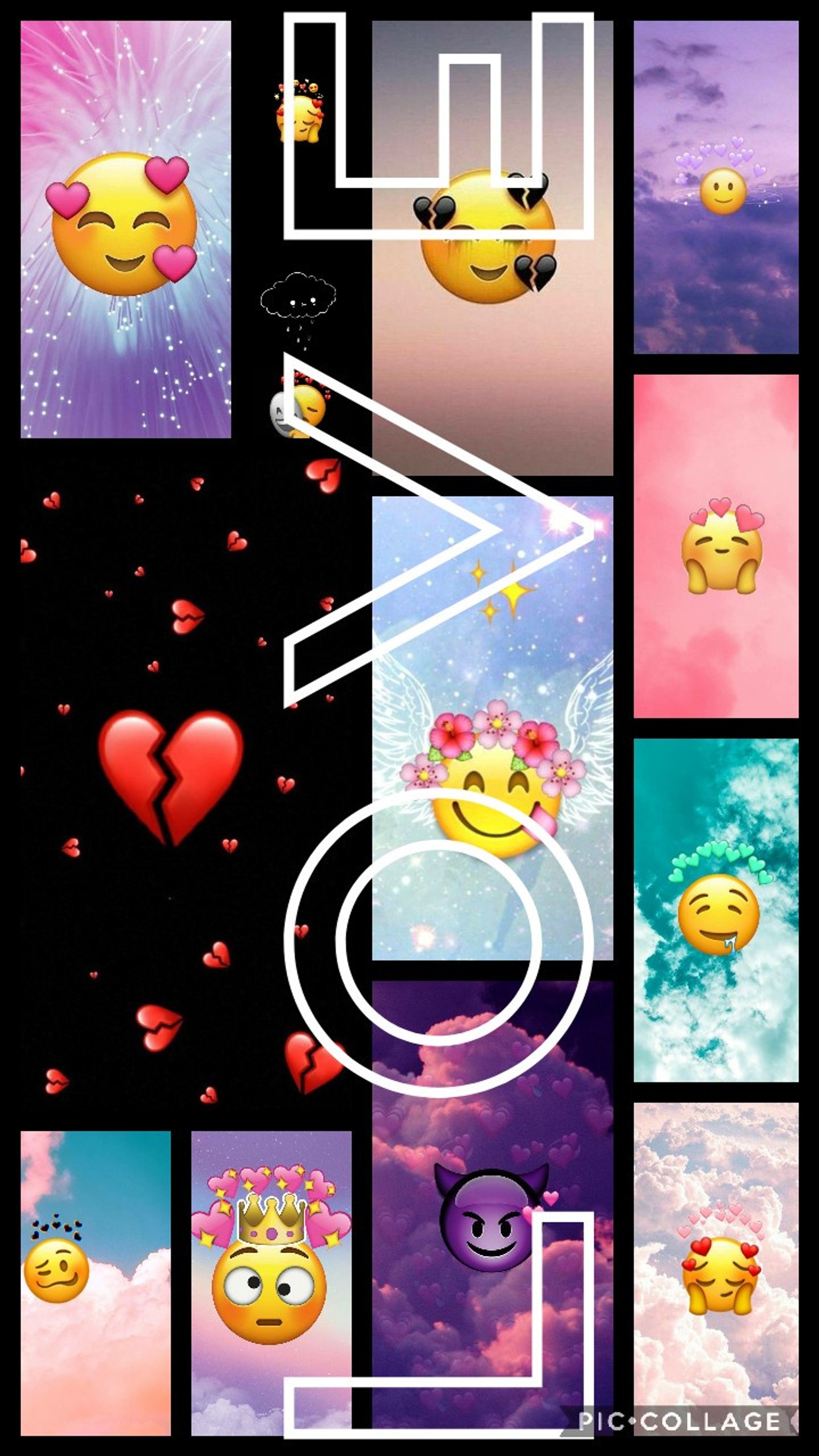 Close de um celular com um monte de emoticons (emojis, amor)