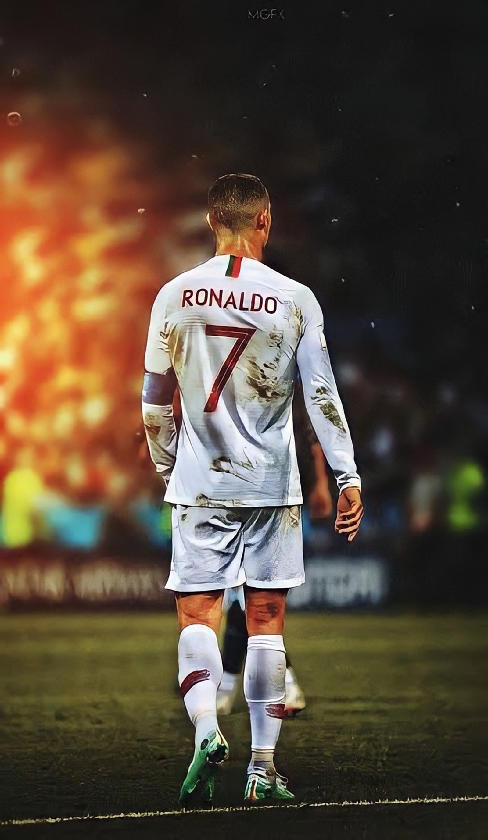 Arafed image of a soccer player walking on a field (2018, ball, cristiano, foot, ronaldo)