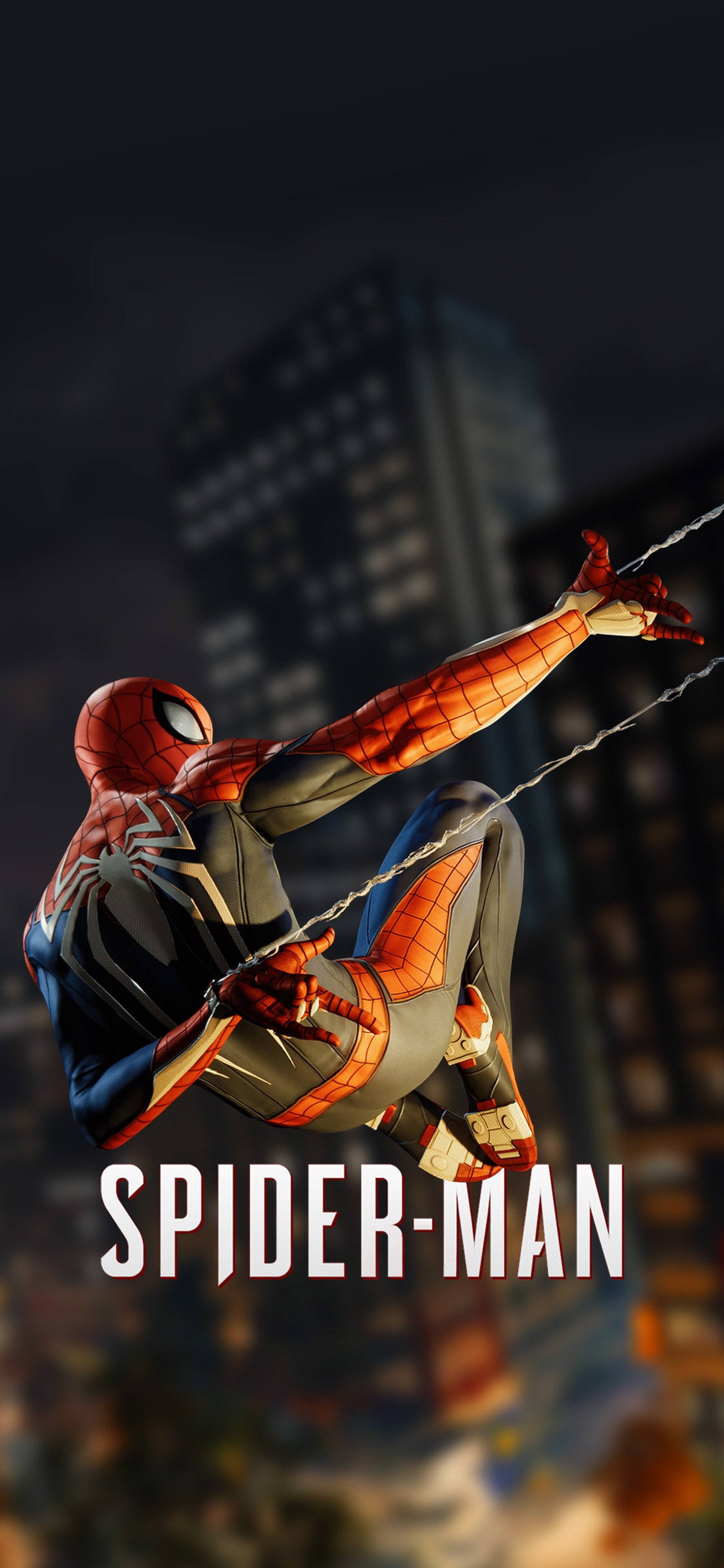 Spider-man fliegt durch die luft vor einer stadt (marvel, spiderman, spider man ps4, spiderman ps4)