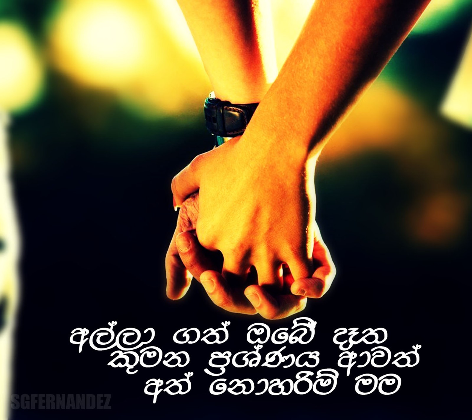 A close up of a person holding a persons hand with a quote (feelings, hand, hold, love, sg)