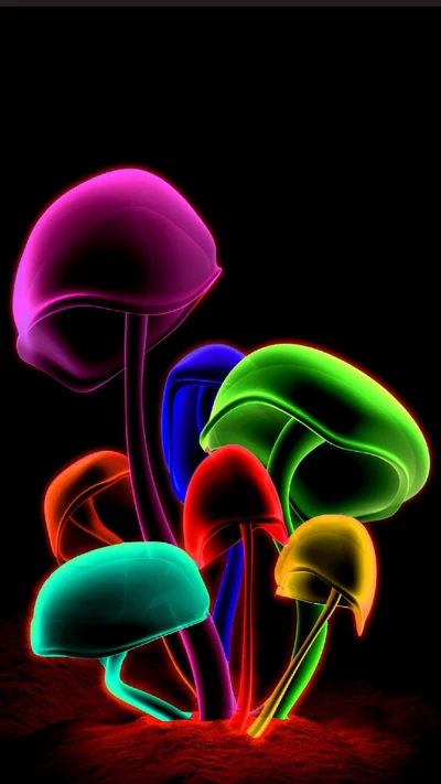 bright, mushrooms, neon