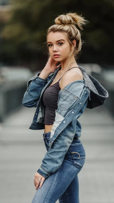 schön, blond, niedlich, denim, mädchen