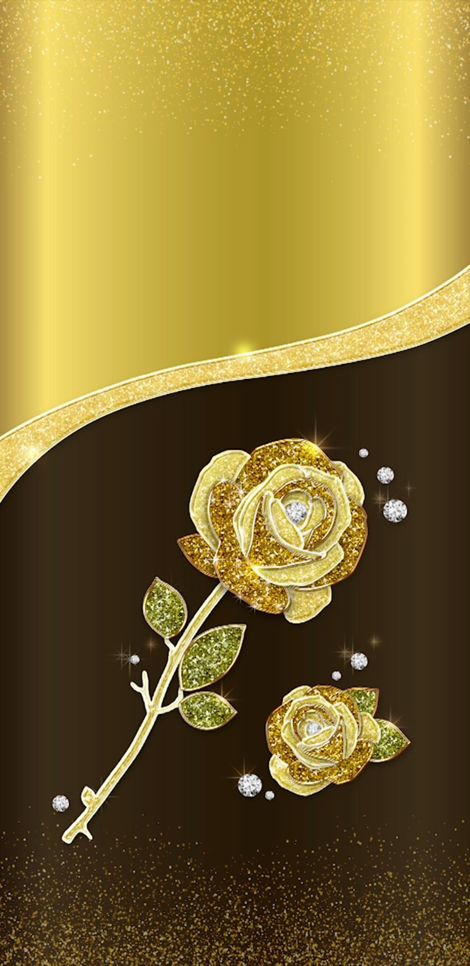 Goldene rose mit diamanten auf schwarzem hintergrund mit gold (diamant, diamanten, glitter, gold, golden)