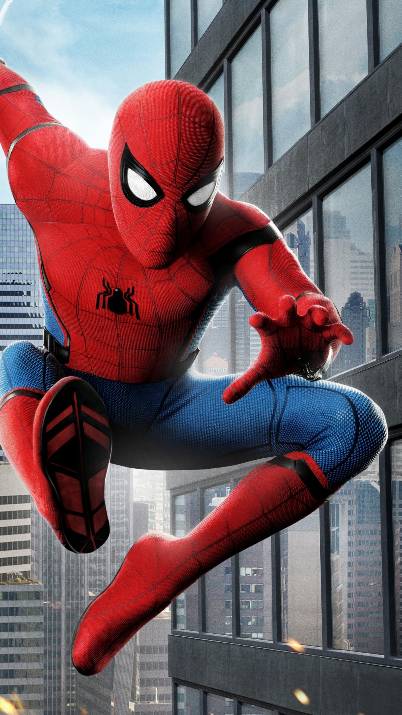 Spider-man en costume vol dans les airs (retour à la maison, marvel, peter parker, peterparker, spiderman)