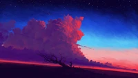 Vibrant Sunset Over a Solitary Landscape