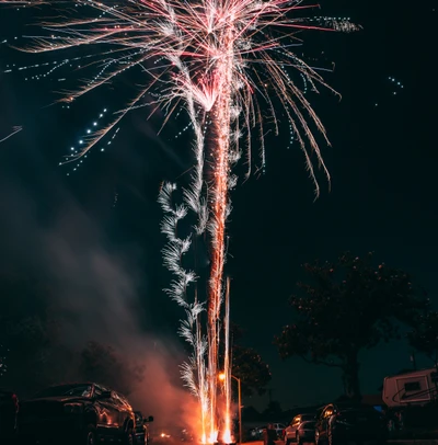 Os fogos de artifício de véspera de Ano Novo iluminam o céu noturno