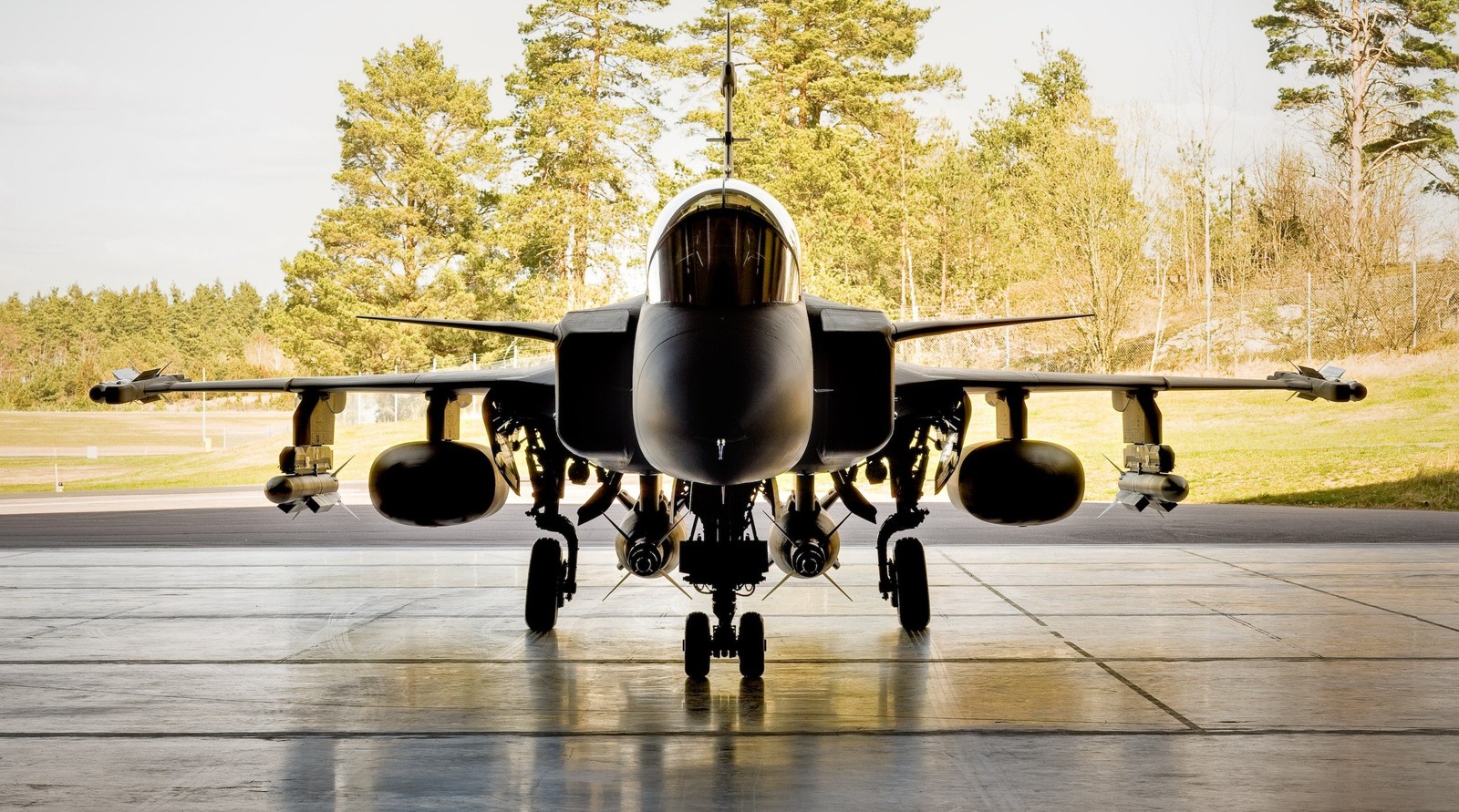 There is a jet that is sitting on the runway in the sun (saab jas 39 gripen, military aircraft, aircraft, gripen ng, jet aircraft)