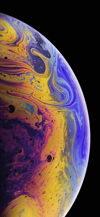 Vibrant Cosmic Fluidity: A Colorful Blend of Amber, Purple, and Electric Blue