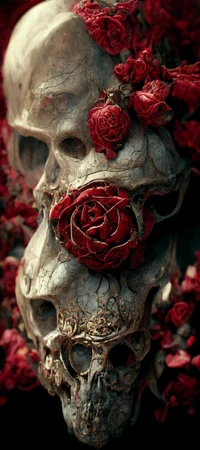 Calavera artística adornada con rosas carmesí