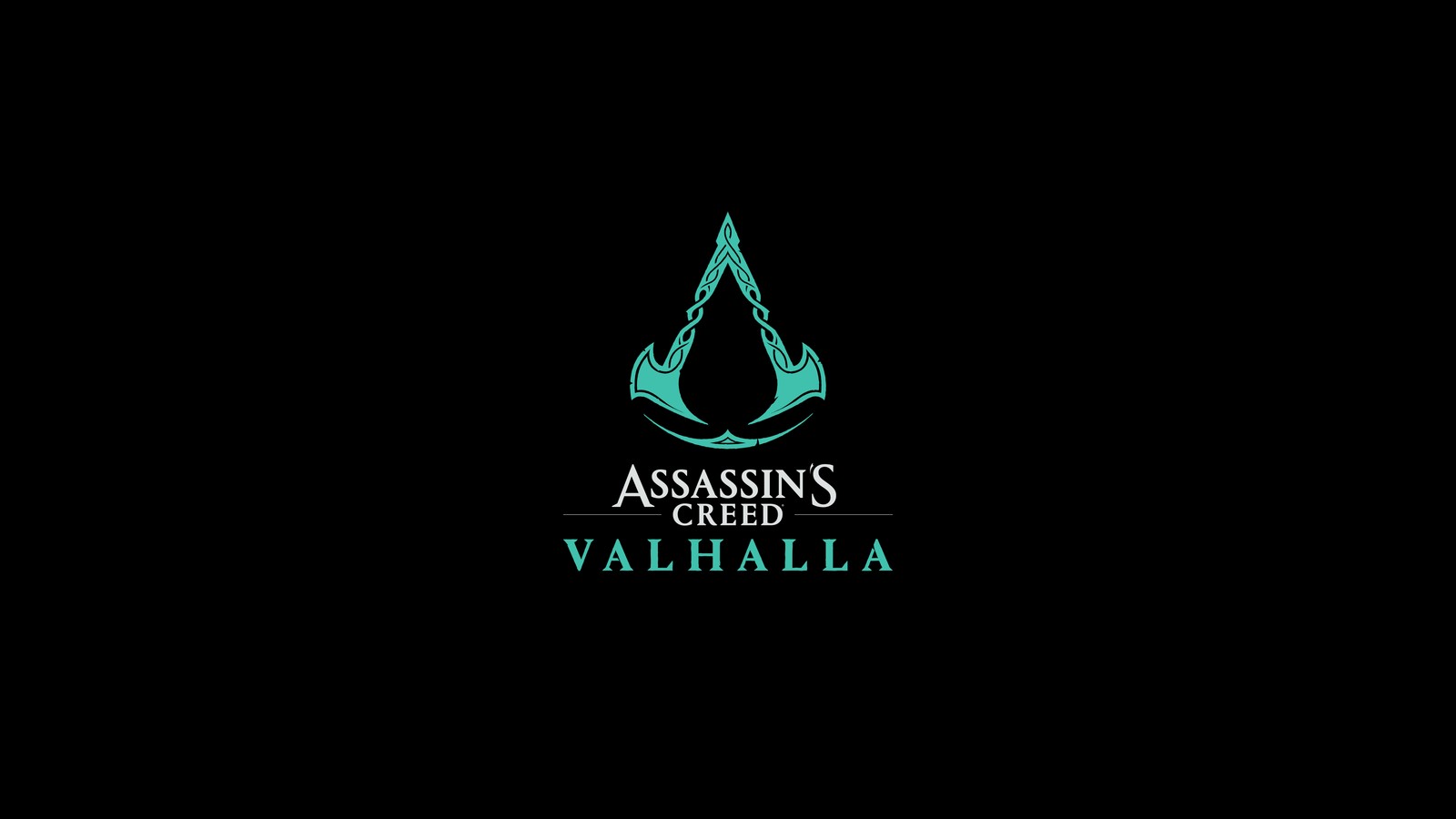 Ein schwarzer hintergrund mit einem grünen logo und einem schwarzen hintergrund (assassins creed valhalla, ac valhalla, videospiel, logo)