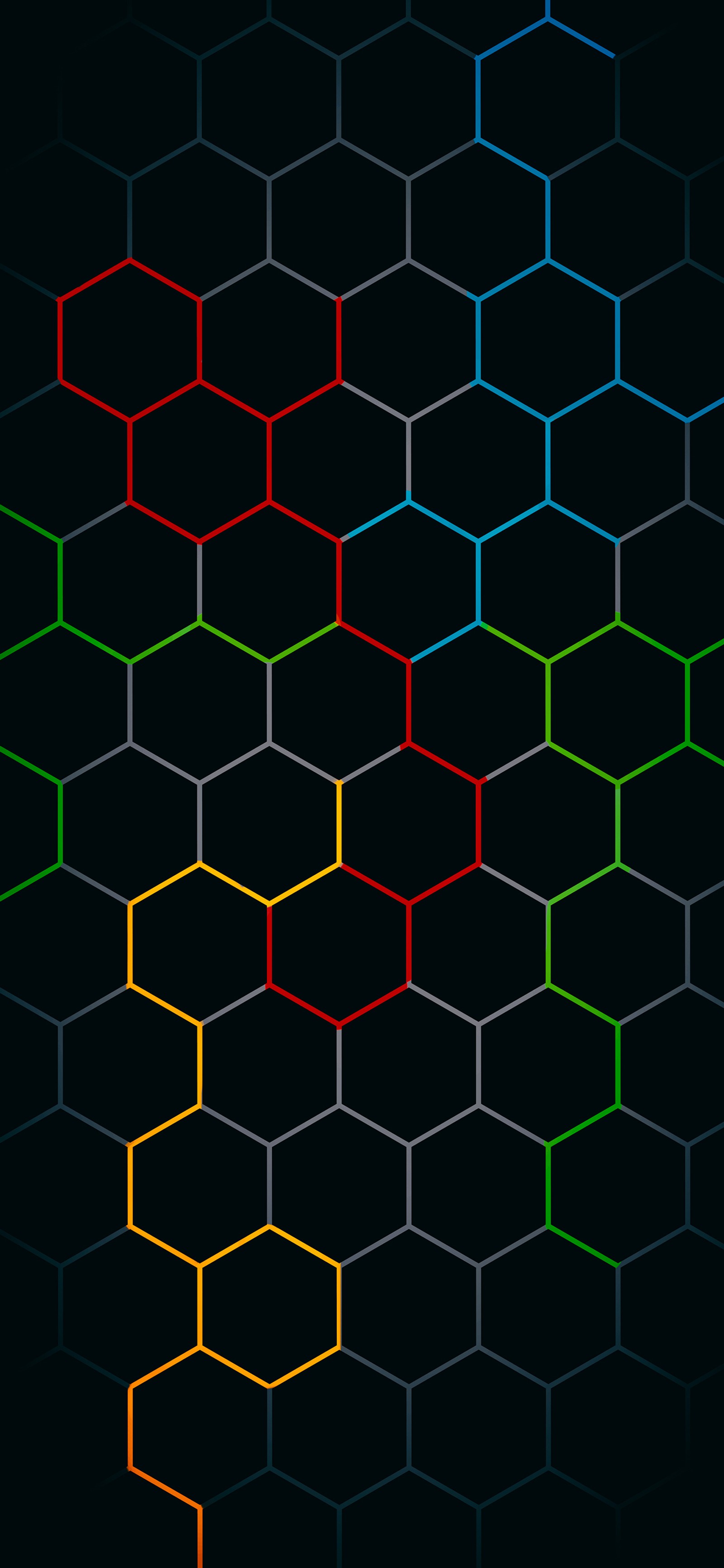 A close up of a black background with a bunch of colorful hexagons (pattern, sport venue, nature, lighting, blue)