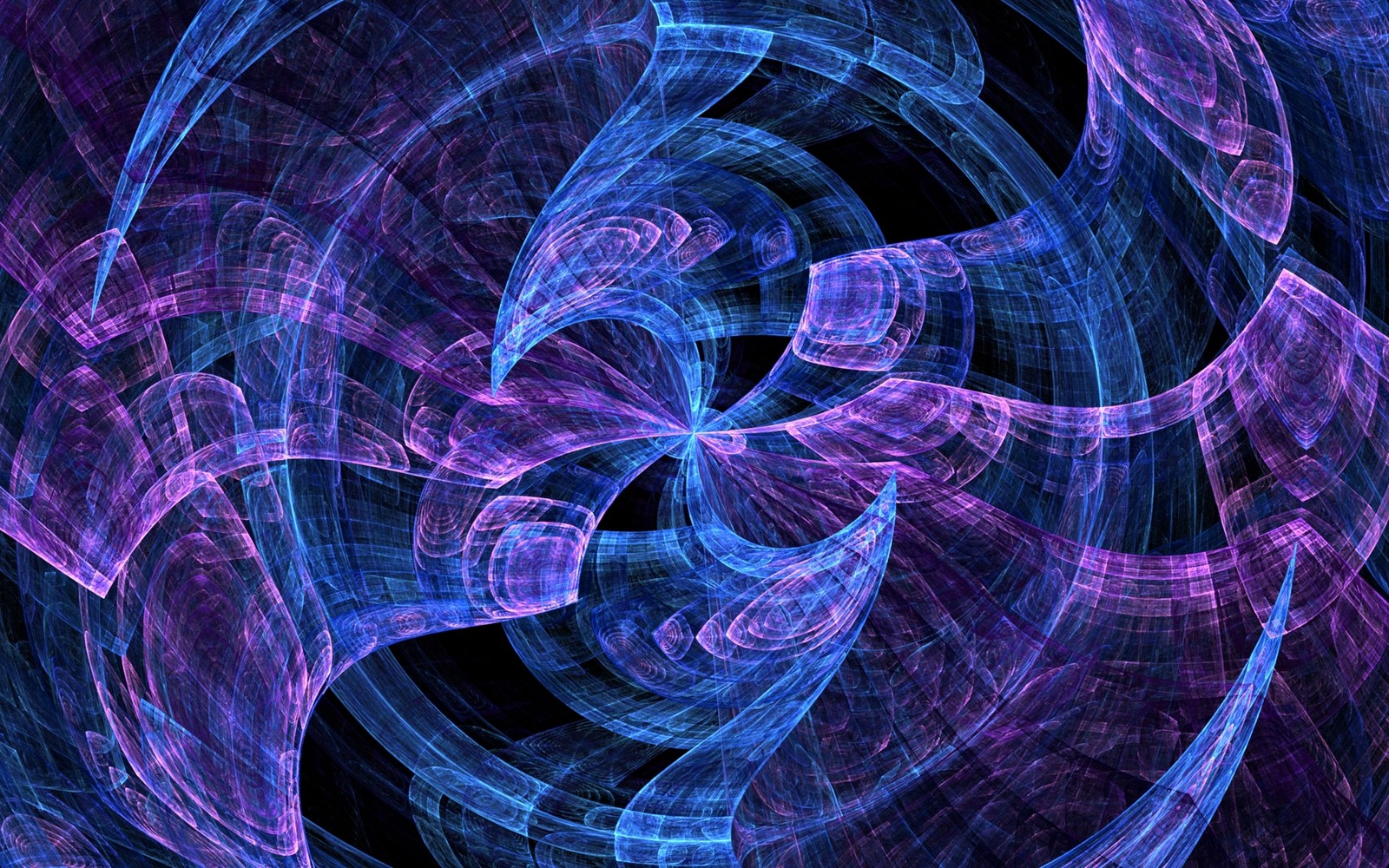 Un primer plano de un remolino azul y morado sobre un fondo negro (azul, púrpura, violeta, arte fractal, patrón)