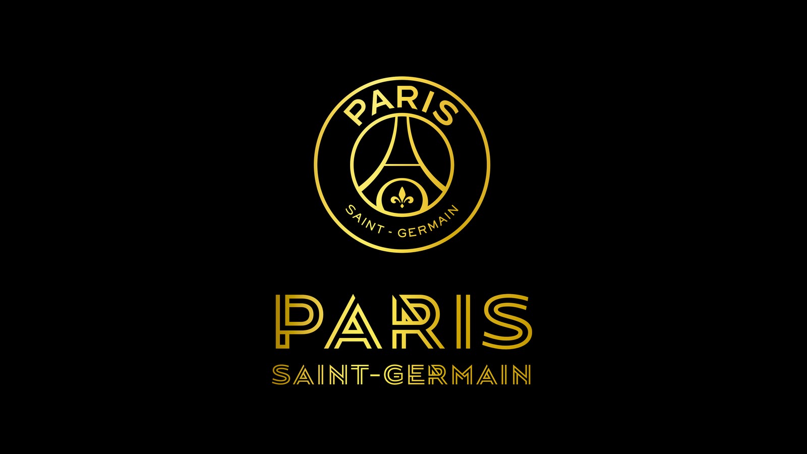 Logo du paris saint-germain. (paris saint germain, arrière plan noir, logo, lettres dorées, équipe de football)