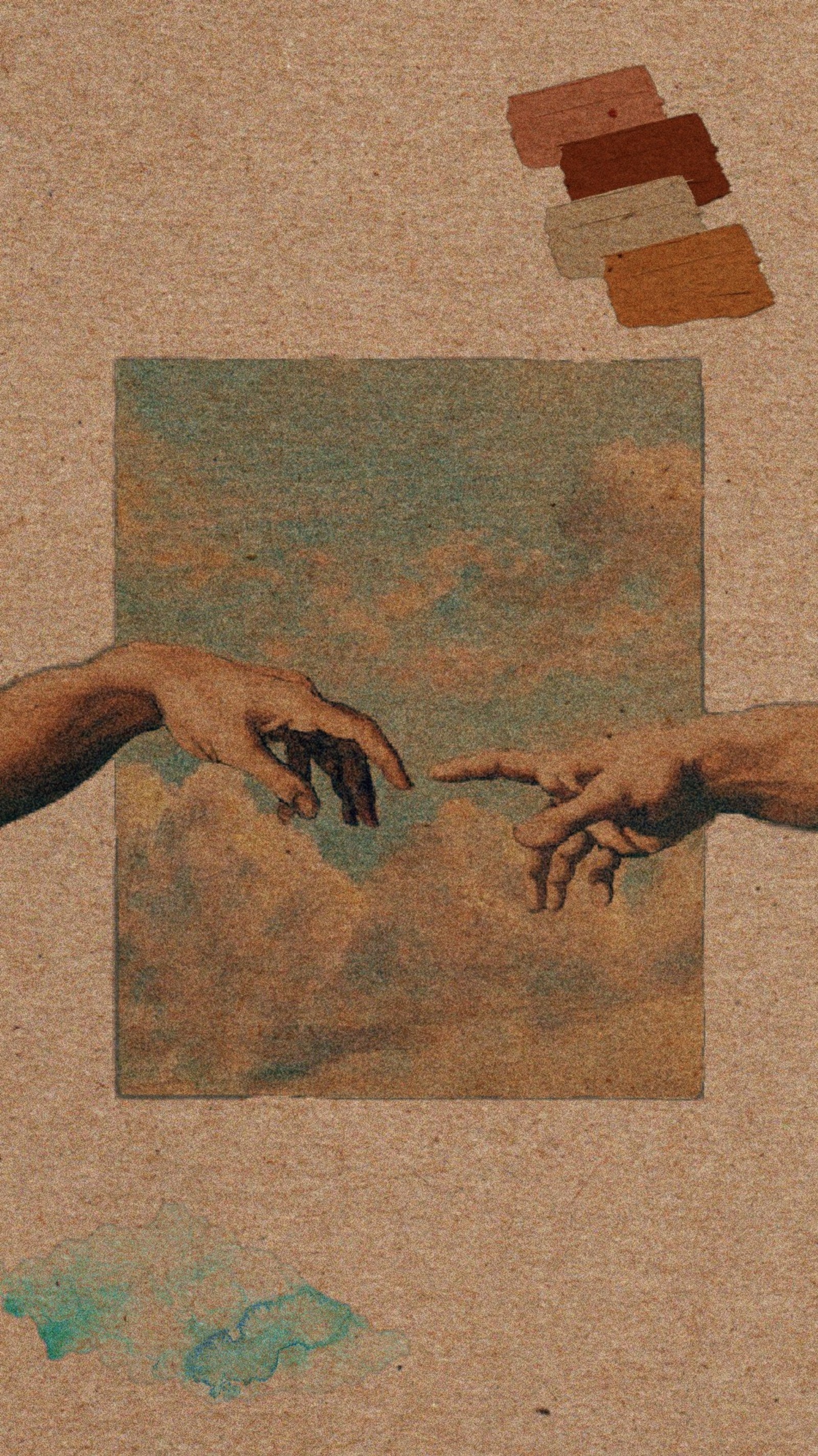 Painting of hands touching each other over a painting of a painting (aesthetic, carton, hands, manos, paint)