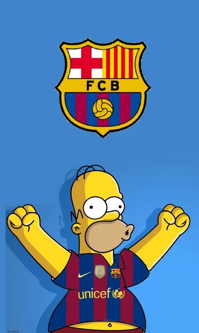 Homer Simpson Celebrates FC Barcelona in Champions League Gear