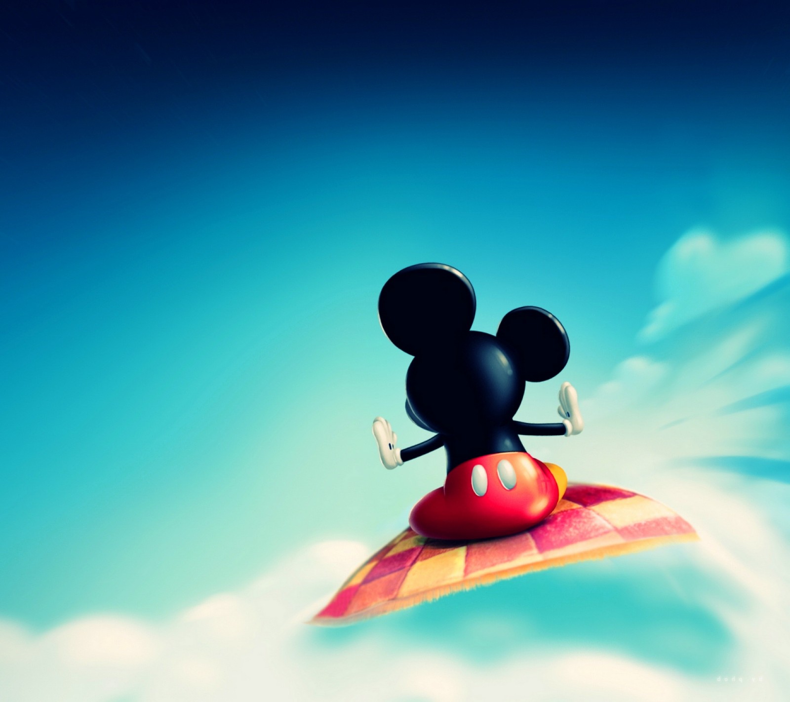 Mickey mouse fliegt am himmel in einem kleinen flugzeug (disney zeichentrickfilm, flying clouds, mickey mouse)