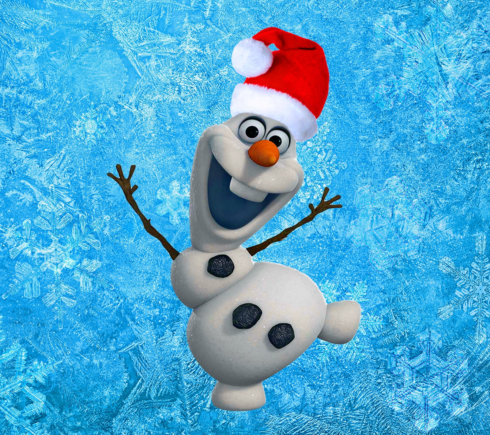 Eine nahaufnahme eines schneemanns mit einem weihnachtsmann-hut (niedlich, disney, frozen, olaf, santa)