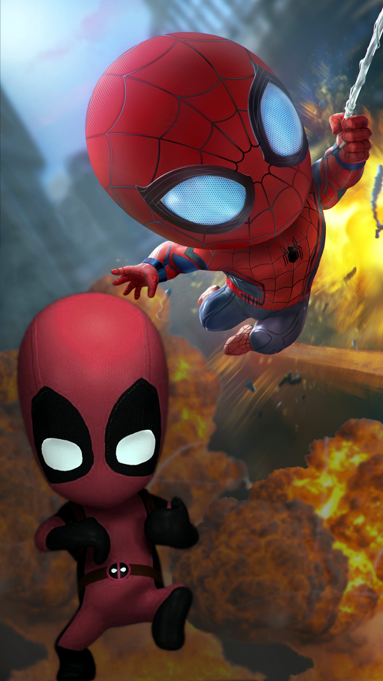 Spider-man et deadpool dans une scène du film d'animation (marvel, spiderman)