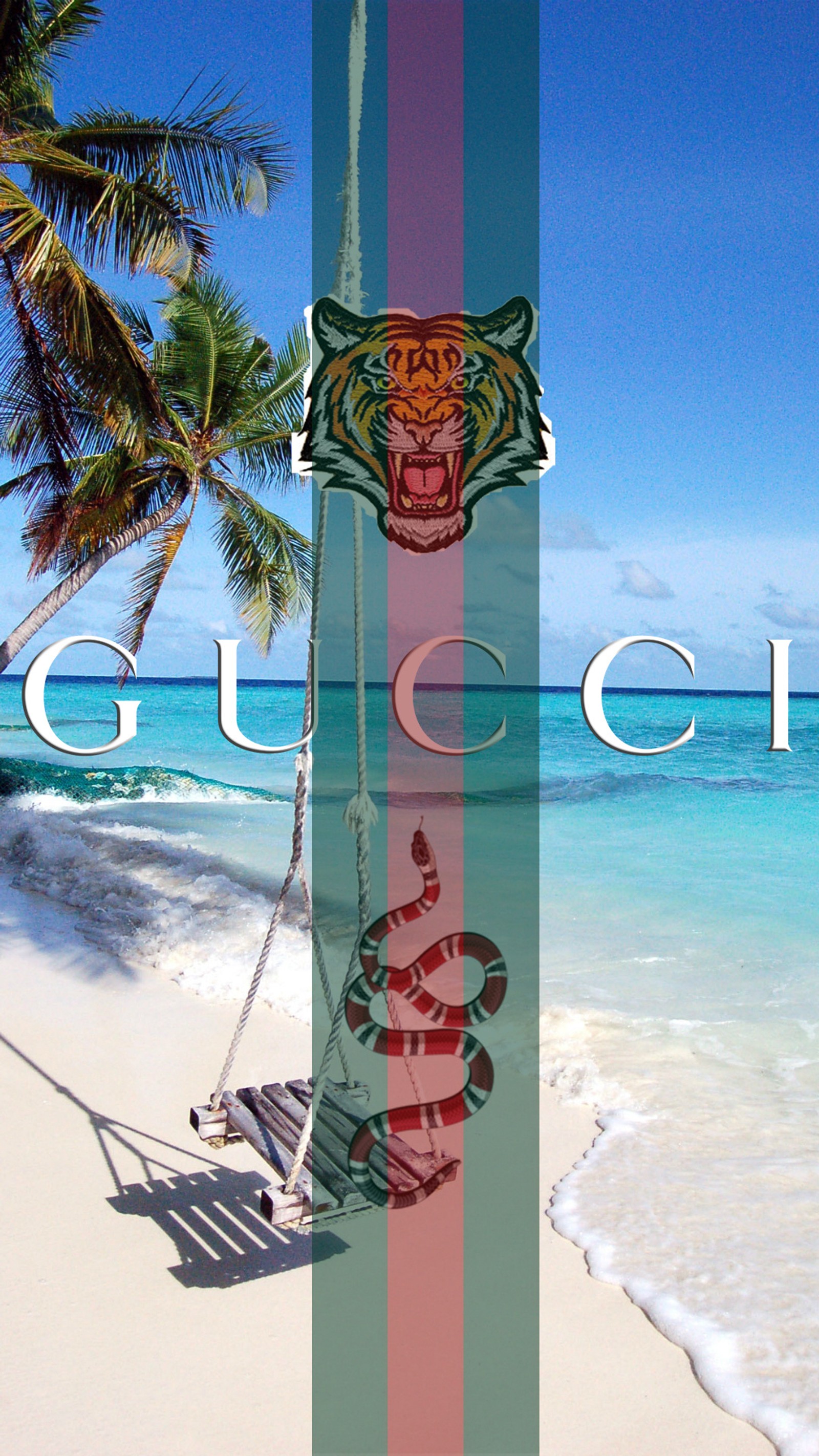 Arafed image of a surfboard with a tiger on it (designer, gucci, sea)