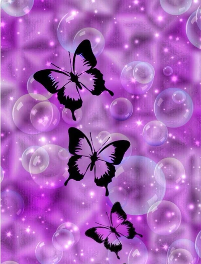 bubbles, butterflies, purple