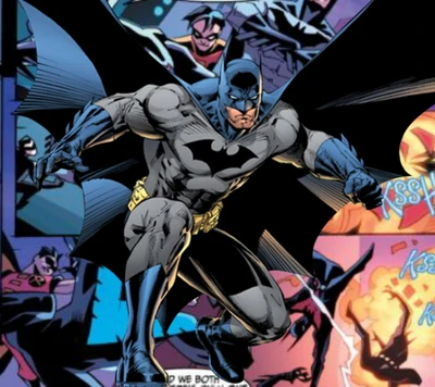 Batman dynamique en action sur un fond de bande dessinée