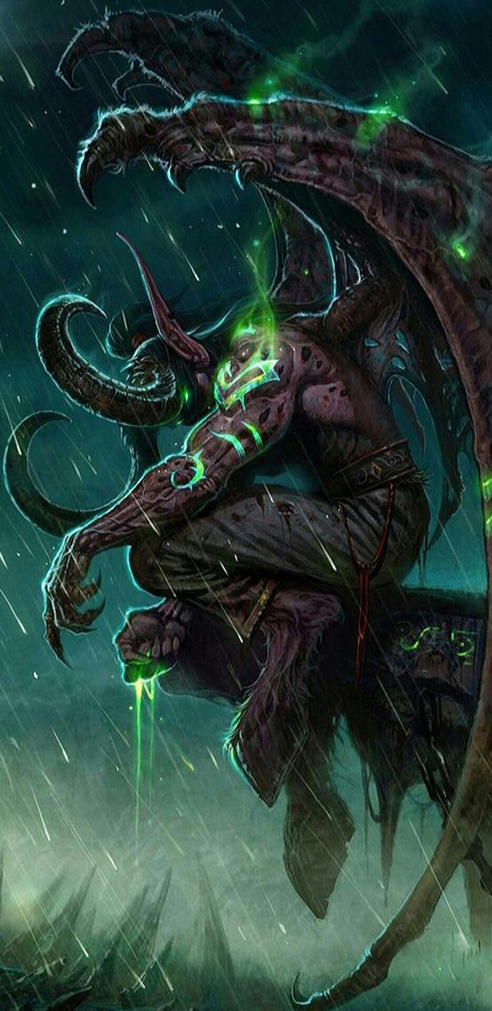 A close up of a dragon with a green light on its head (cool, demon, fantasy, green)