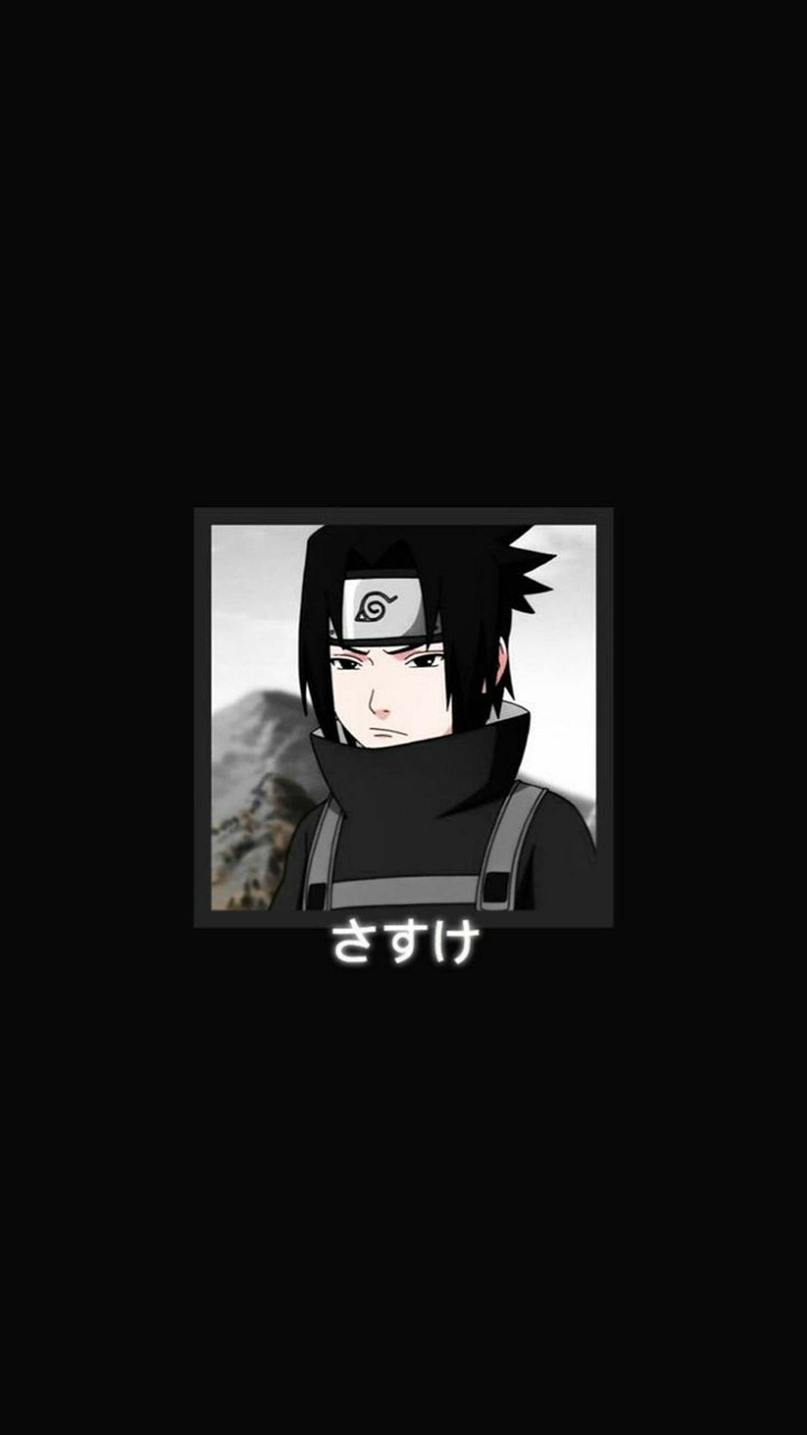 A close up of a person with a black and white picture (ninja, sasuke, uchiha)