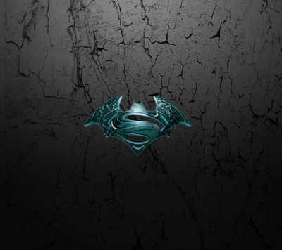 Une fusion des logos de Batman et Superman, sur un fond noir texturé.