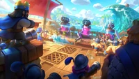 Bataille navale épique dans Clash Royale avec des tirs de canon, des vagues et des troupes s'engageant sur un champ de bataille vibrant.