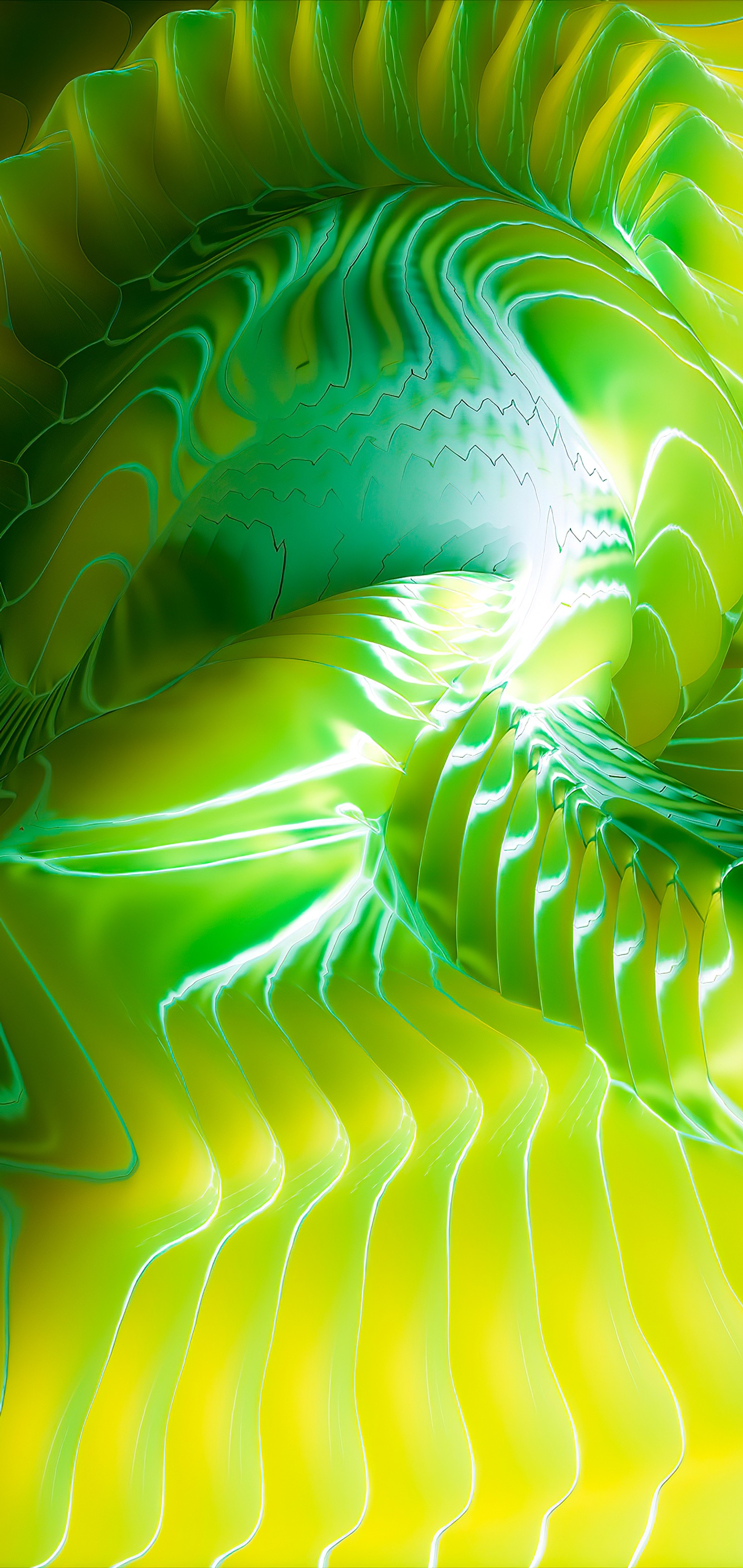 Fotografia abstrata brilhante de um redemoinho verde e amarelo (arte fractal, água, verde, planta terrestre, líquido)