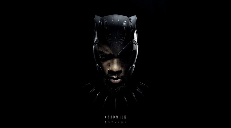 Крупный план человека в костюме черной пантеры (chadwick boseman as black panther, трибьют, черный фон, amoled, графика cgi)