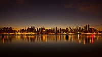 panorama, paisaje urbano, ciudad, noche, metrópolis